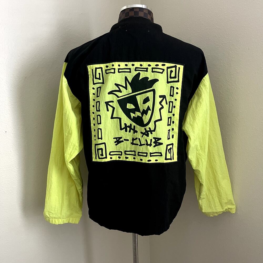 Vtg B-Club Baseball Jacket S/M Black Neon Yellow Coat Snap Retro Streetwear - Picture 5 of 14